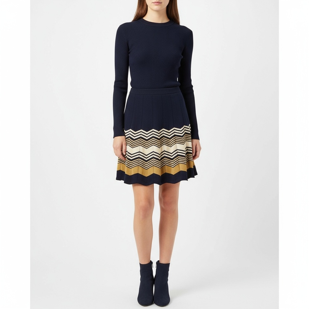 NWT Skies Are Blue Navy Knit Chevron A-line Sweater Skirt Size Small